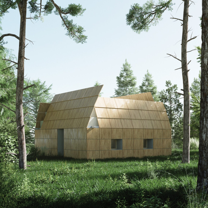 Charred Wooden Shingles and Biogenic Materials Define a Sustainable Residential Approach