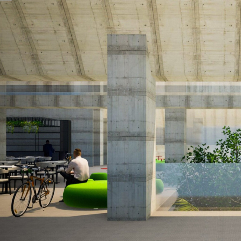 Central Hub Built with Exposed Concrete and Indoor Landscaping for Flexible Collaboration
