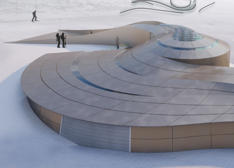 Crystalline Roof Formed with GRC Panels Nestled in Iceland’s Volcanic Landscape for Winter Recreational Use