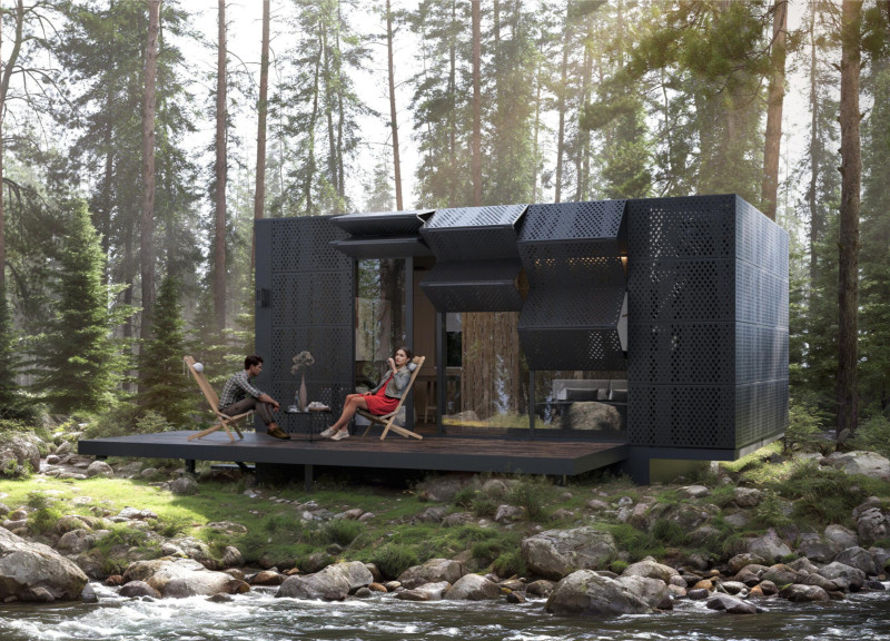 Perforated Aluminum Facade and Rainwater Harvesting in Sustainable Modular Shelter