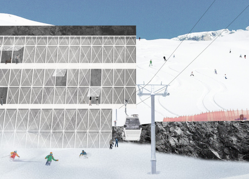 Basalt and Cross-Laminated Timber Structure Nestled in a Snowy Landscape