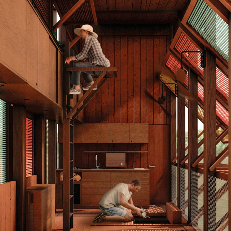 Aquaponics-Inspired Habitat with Elevated Wooden Structure and Rainwater Harvesting Systems