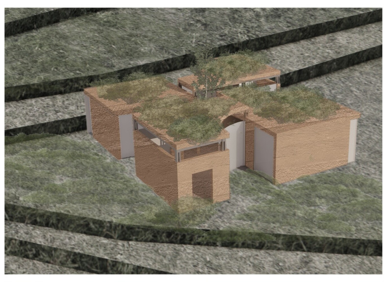 Rammed Earth Home Integrating Green Roofs and Communal Spaces in a Rural Setting