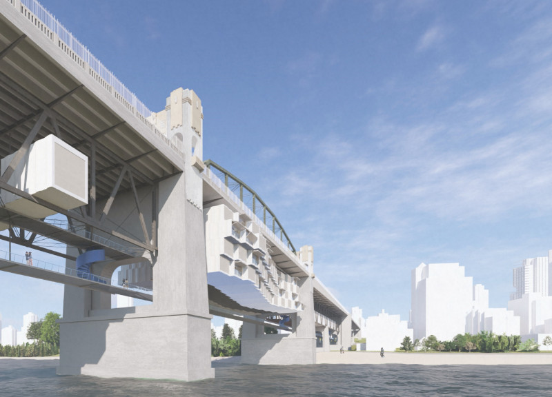 Charred Wooden Shingles and Steel Framework Redefine Urban Living Above Waterways