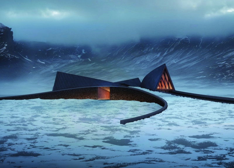 Geothermal Facility Utilizing Stacked Stone and Heavy Timber in Iceland’s Unique Landscape