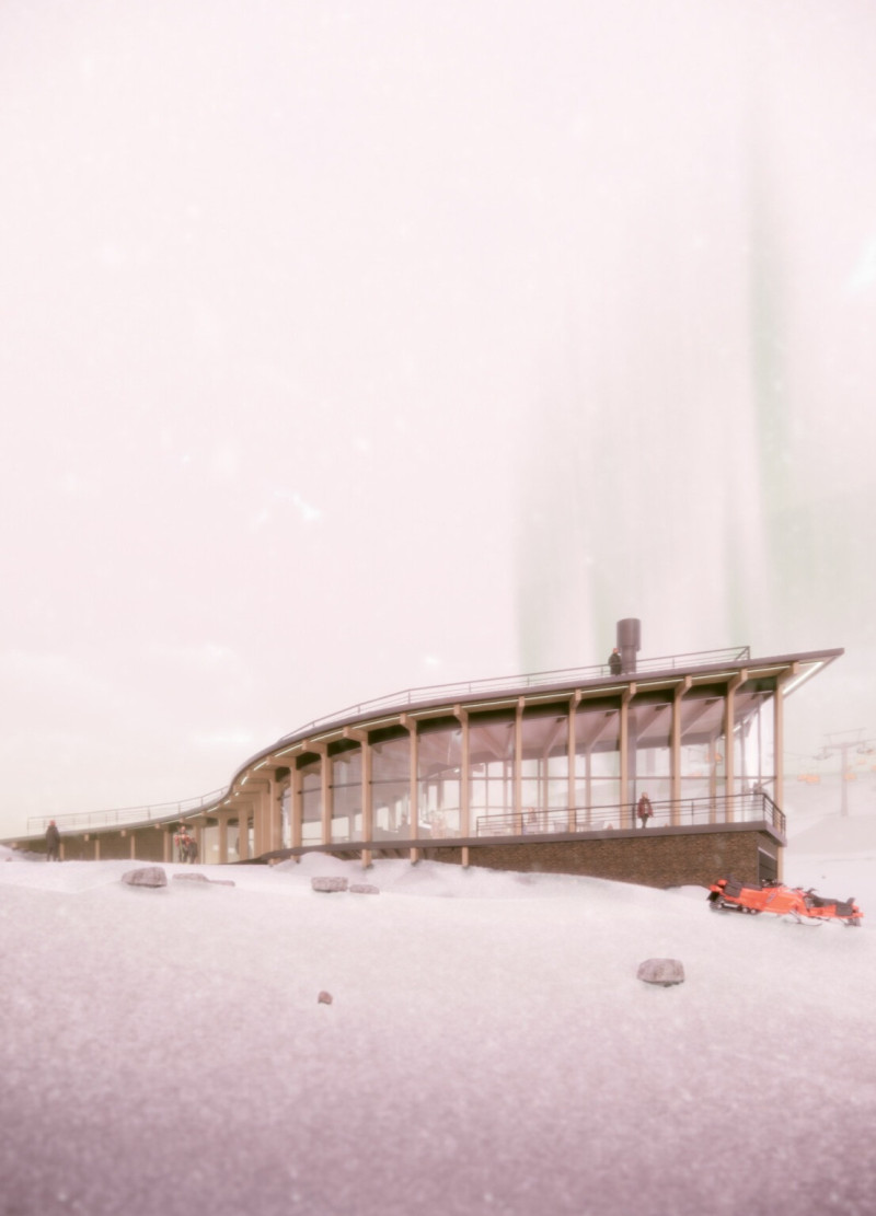 Curvilinear Glass Facades and Sustainable Wood Integration Design for Northern Lights Viewing Center