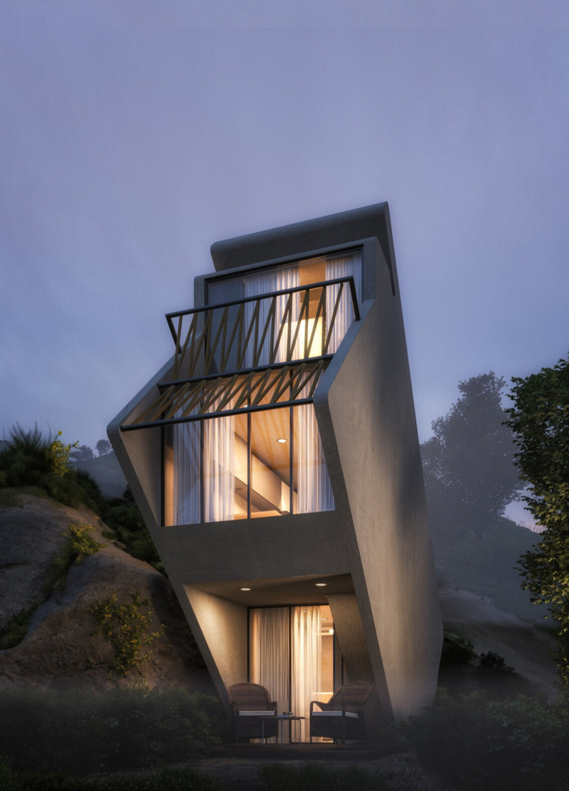Dual-Roof Design Featuring Steel Frames and Natural Stone in a Mountain Micro-Home