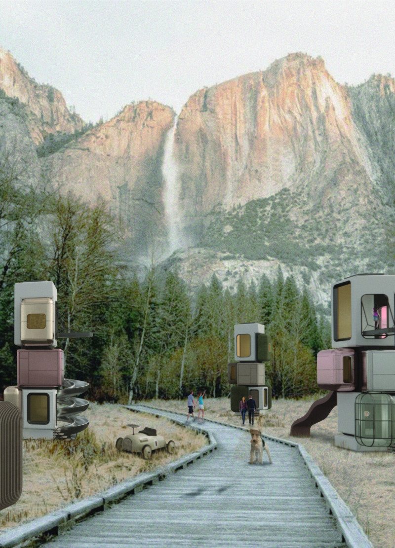 Elevated Micro Living with Charred Wooden Shingles and Modular Metal Framework