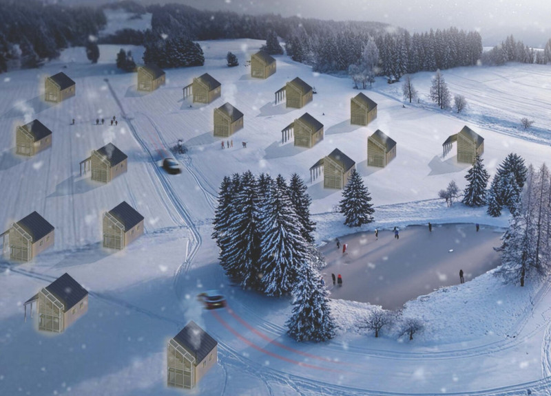 Charred Wooden Shingles and Green Roofs Define a Community Center Emphasizing Sustainable Materials