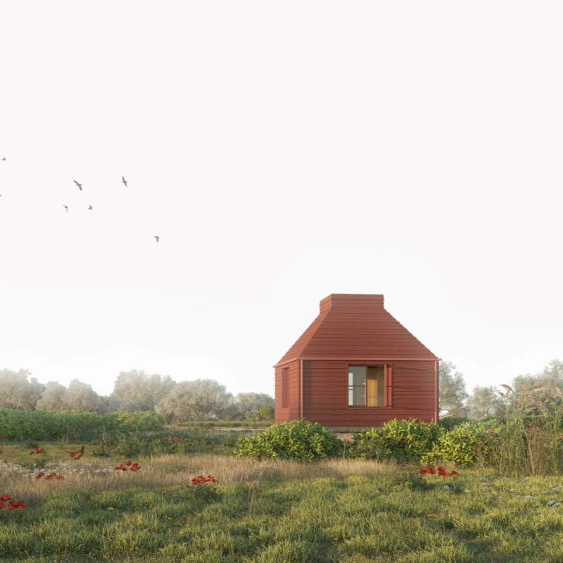 Charred Wooden Shingles and Rainwater Harvesting in a Compact Sustainable Dwelling