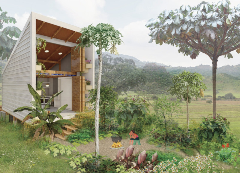 Circular Micro-Housing Constructed with Quaducon Panels and Natural Wood Elements for Community Living