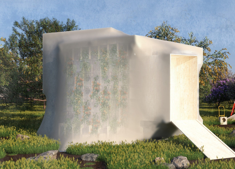 Mycelium Blocks and Vertical Gardens in a Flexible Community Living Space