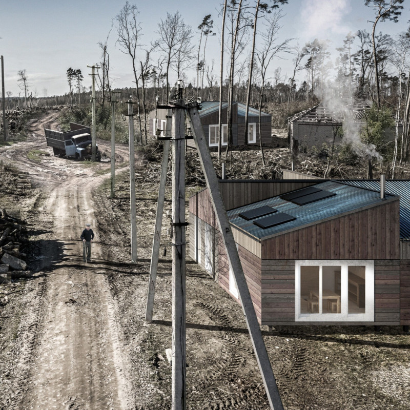 Charred Wood Accents and Cross-Laminated Timber Form Sustainable Communal Living Space