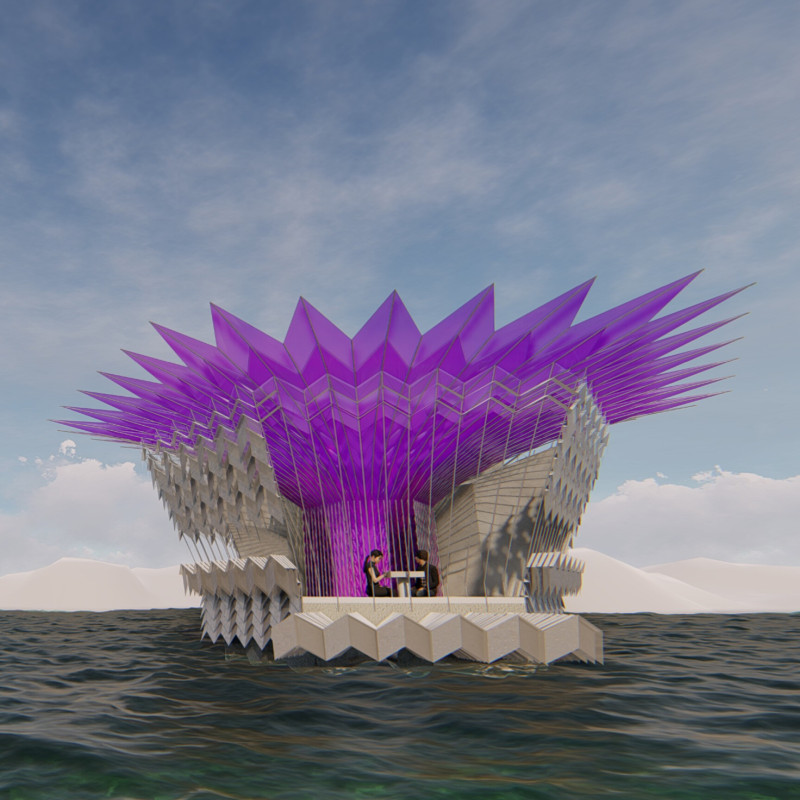 Parametric Canopy Crafted from Composite Materials in a Coastal Microhome