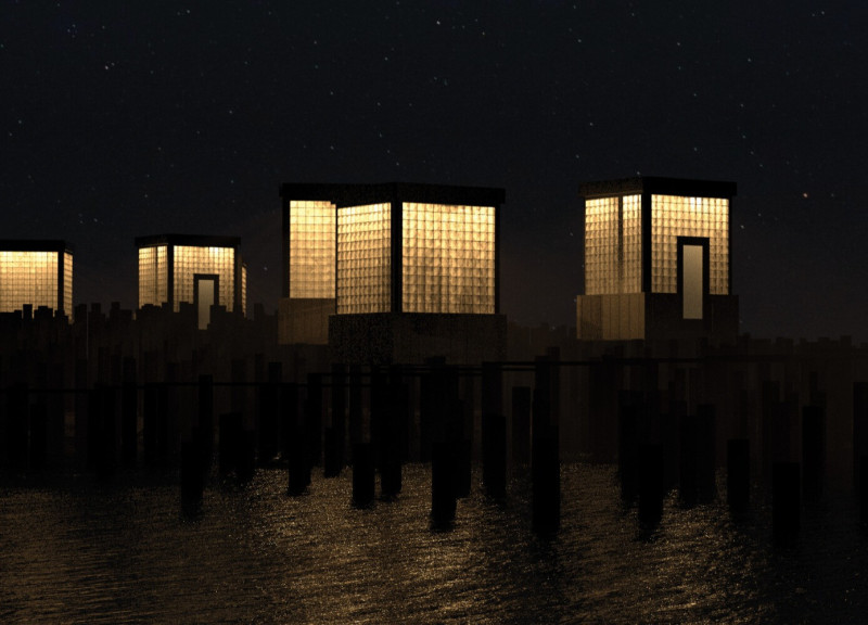 Frosted Glass Blocks and Elevated Modular Units in Coastal Housing Solutions