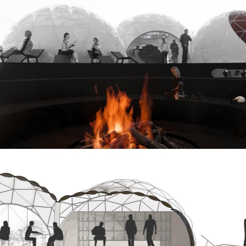 Geodesic Domes Topped with Etfe and Basalt in a Volcanic Landscape Retreat