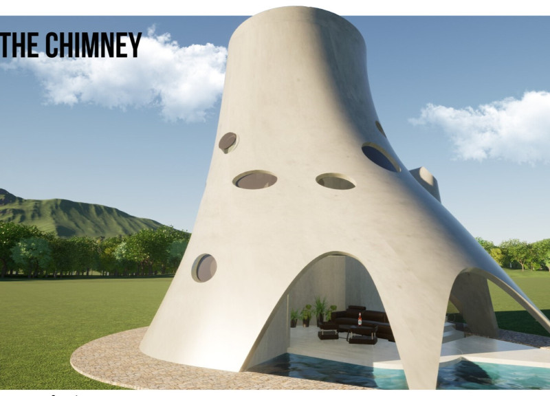 Curvilinear Form Crafted from Reinforced Concrete and Natural Stone for Seamless Living Integration