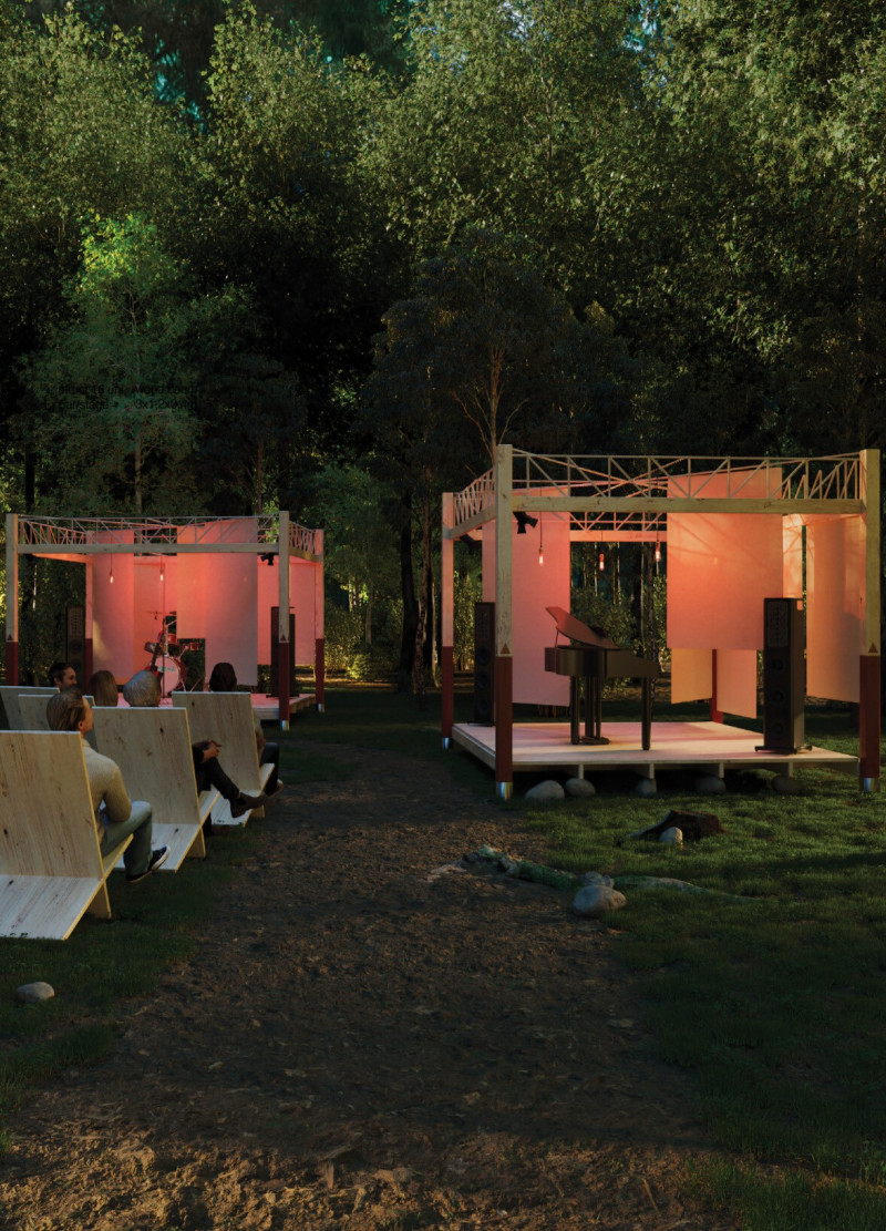 Sustainable Fabric Panels and Flexible Rope Structures in Open-Air Community Gathering Spaces