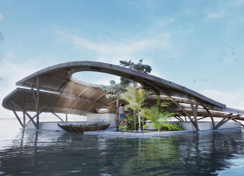 Buoyant Sustainable Structure with Modular Plastic Elements and Natural Ventilation