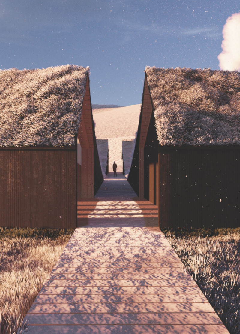 Turf Roofed Ski Cabin with Circular Geometry and Local Stone Integration