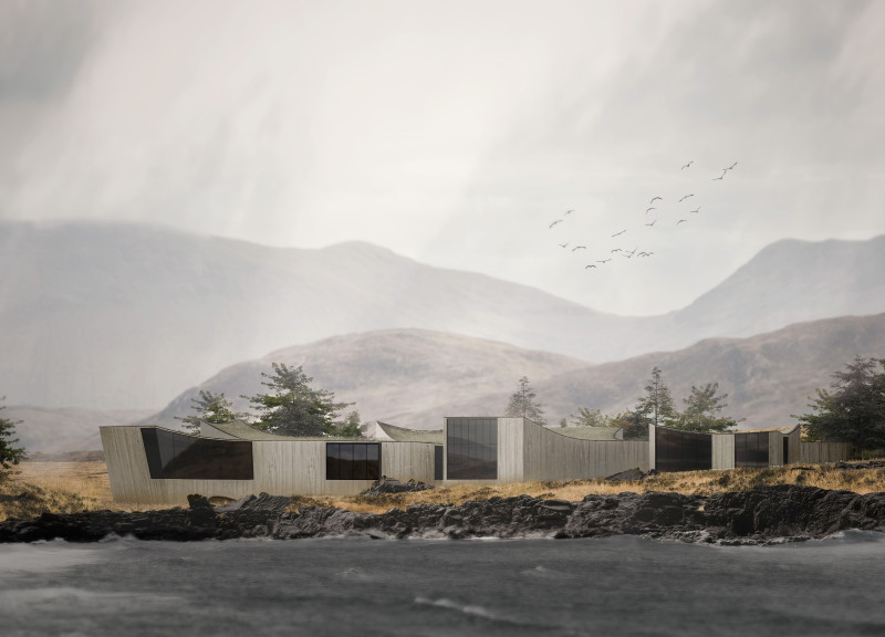 Curved Concrete and Glass Sanctuary with Native Landscaping for Hospice Care