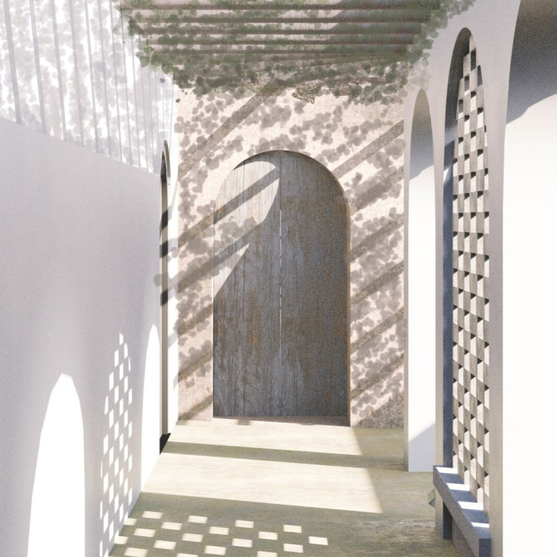 Interplay of Light Through Lattice Screens and Natural Stone in a Sustainable Family Residence