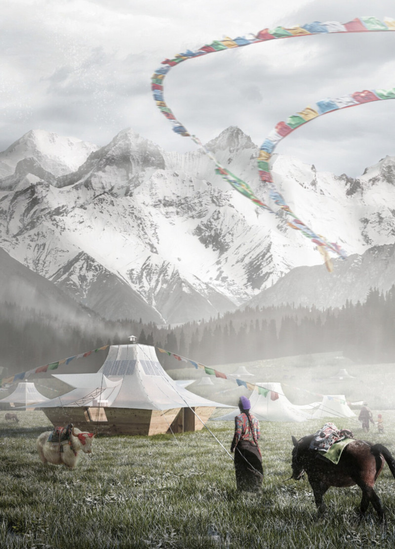 Charred Timber Shelter Integrating Solar Energy and Rainwater Harvesting for Nomadic Living