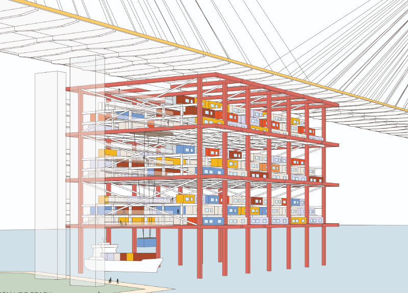 Reimagining Urban Living with Shipping Containers Beneath a Bridge