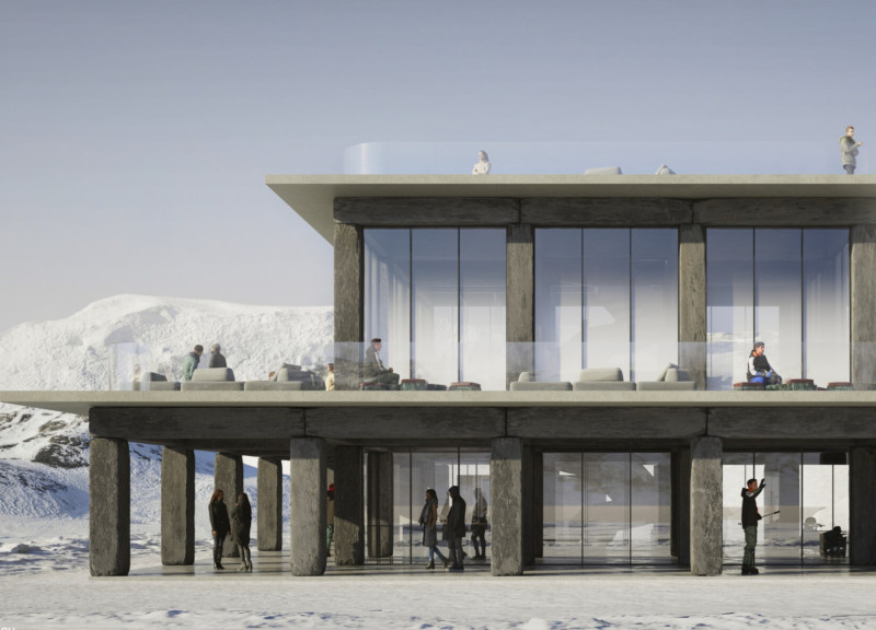 Monolithic Natural Stone Structure Featuring Gradient Glass for Wilderness Accessibility