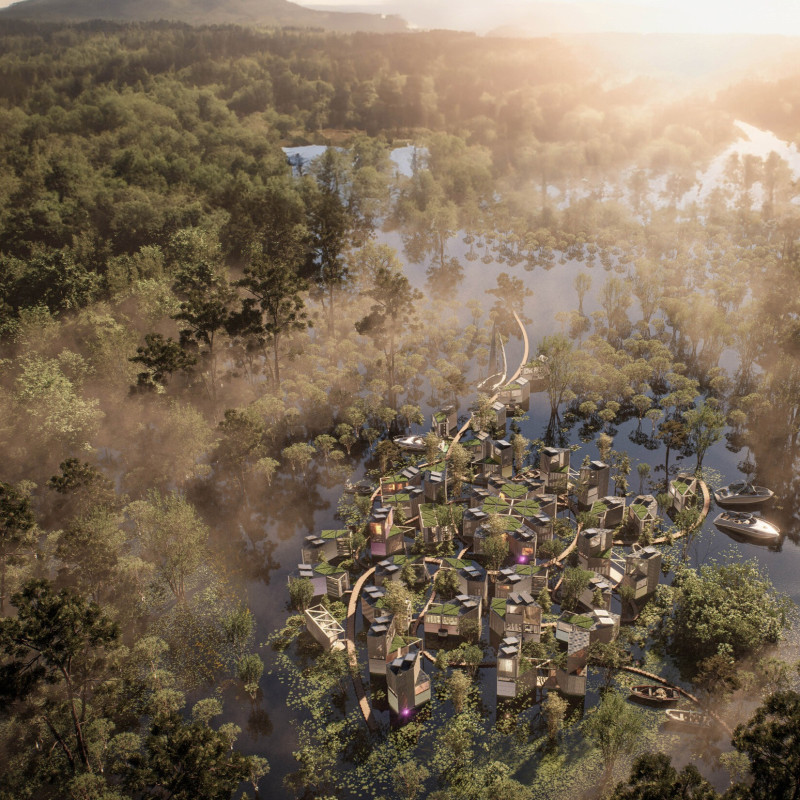 Floating Homes Constructed with Kingspan Panels and Green Roofs for Flood Resilience
