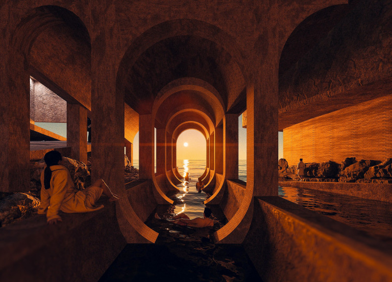 Thermal Pools and Cantilevered Decks Crafted from Sustainable Materials Overlooking the Coastal Landscape