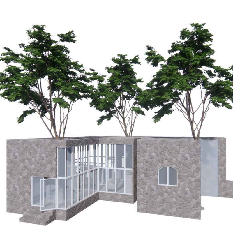 Tree-Integrated Design Featuring Natural Stone and Glass Walls for a Ski Retreat