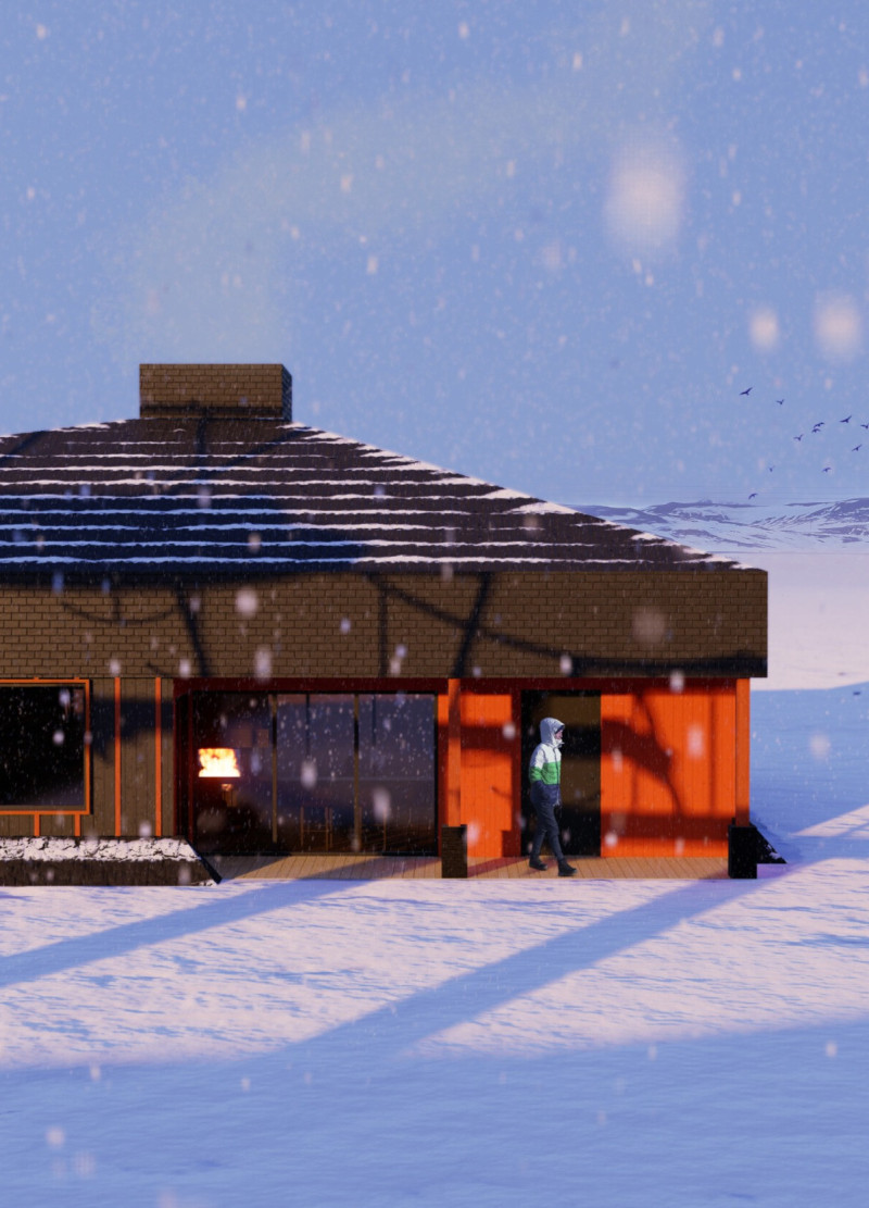 Charred Timber Shingles Enhancing Community Warmth in a Winter Retreat