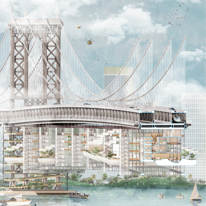 Charred Wooden Shingles Enveloping Modular Units Beneath Urban Infrastructure