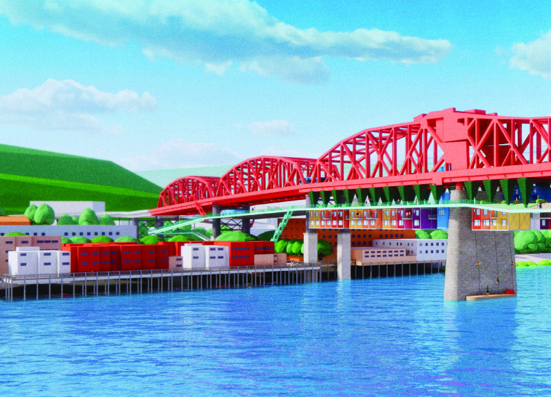 Charred Wood Shingles and Steel Structures Enhancing Urban Connectivity in a Public Park