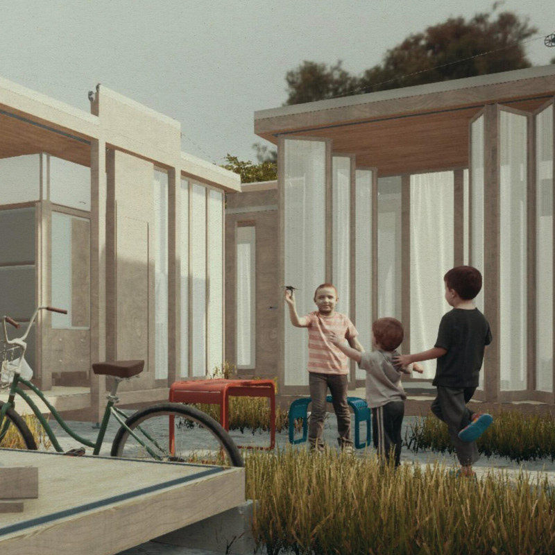 Translucent Polycarbonate Panels and Modular Timber Design for Sustainable Temporary Housing Solutions