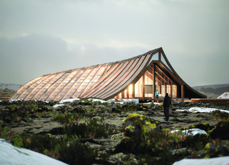 Translucent Glass and Cross-Laminated Timber Structure Harmonizing with Icelandic Landscape