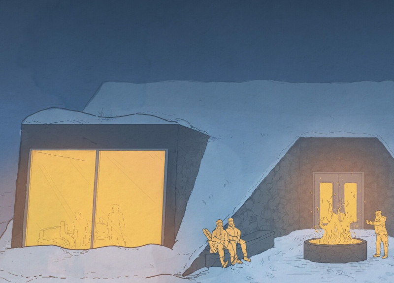 Sustainable Lodge Featuring Volcanic Rock and Charred Wooden Shingles in the Icelandic Wilderness