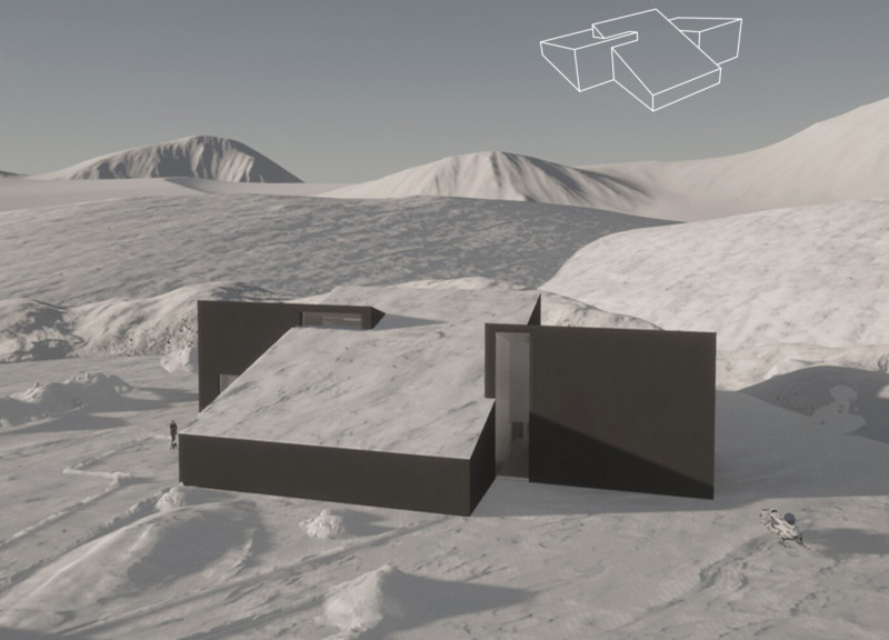 Meteorite-Inspired Structure Featuring Textured Concrete and Angular Design Nestled in the Icelandic Landscape