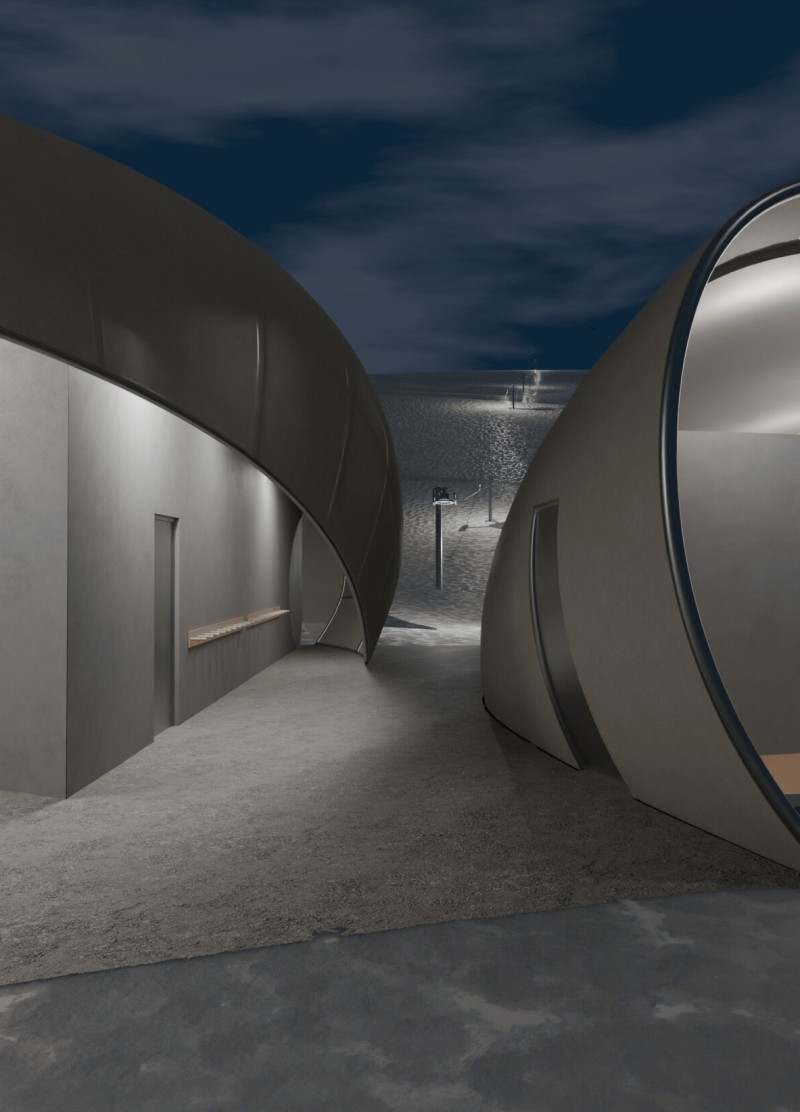 Curvilinear Design Embracing Exposed Concrete and Tent Fabric in a Recreational Hub