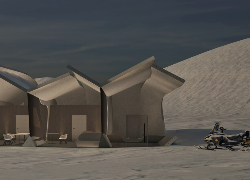 Curved Glass Facades and Recycled Wood Create a Community Space Embracing Glacial Inspiration