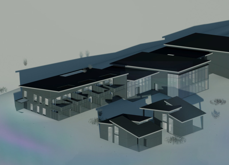 Dark Trapezoidal Cladding and Geothermal Heating Define a Sustainable Lodge Experience