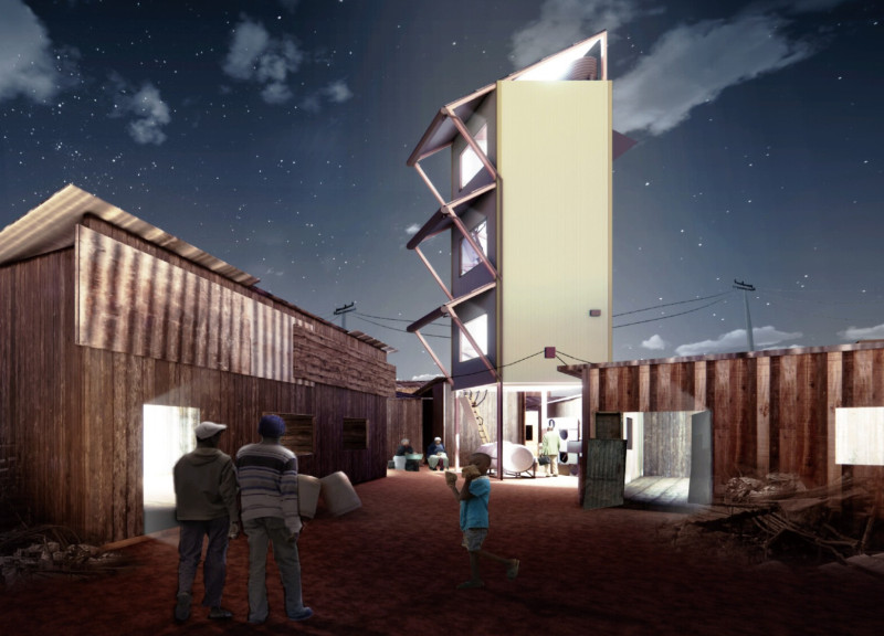 Vertical Structures Featuring Reclaimed Wood and Solar Energy Integration for Community Resilience