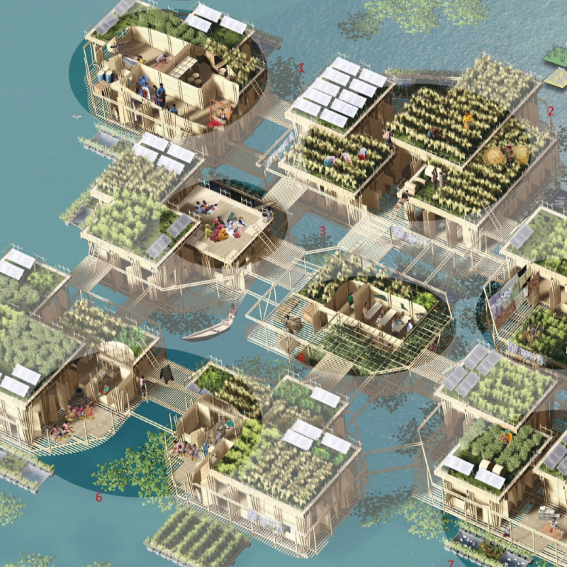 Elevated Structures with Bamboo Construction and Green Roof Integration for Vulnerable Communities