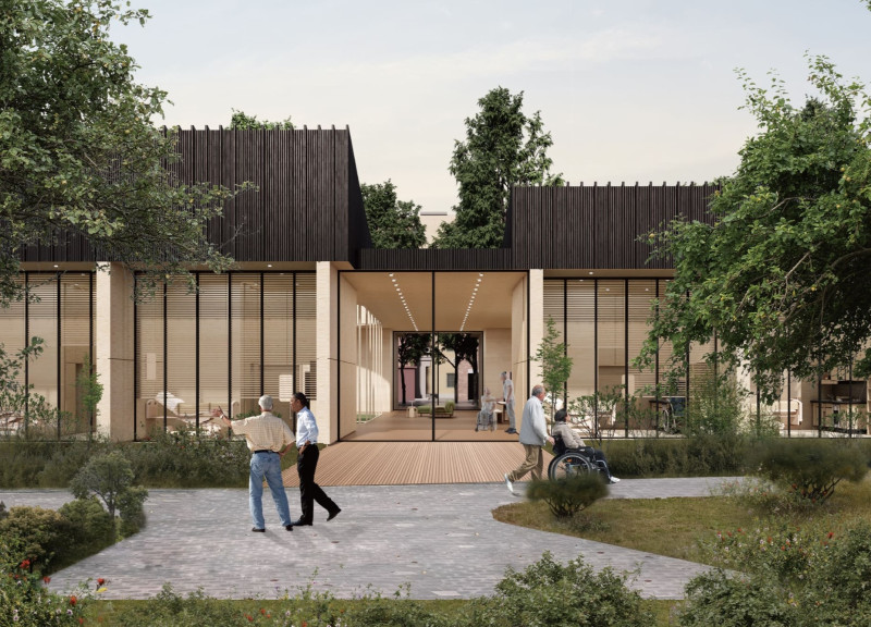 Charred Wooden Shingles and Expansive Glass Façades in a Community-Centric Hospice Design