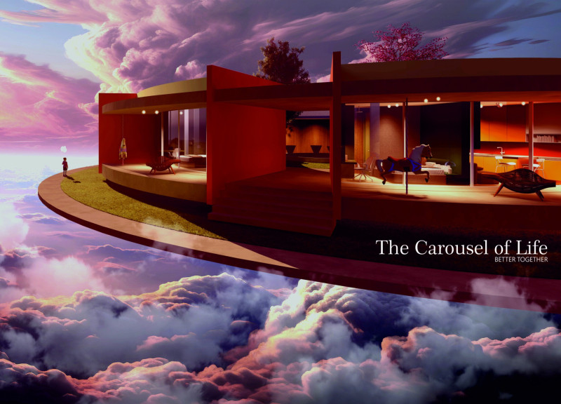 Dynamic Rotational Structure with Concrete, Steel Cables, and Expansive Glass Views