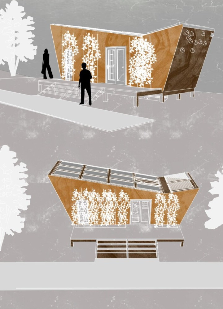 Charred Wood Shingles and Green Wall Systems in Compact Urban Habitat