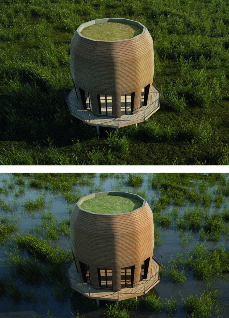 Floating Habitat with Cross-Laminated Timber and Vegetated Roof Integration