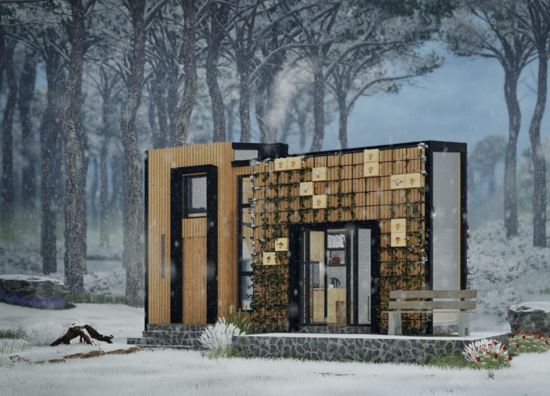 Solar-Powered Micro Residence Featuring Locally Sourced Pine and Efficient Insulation Solutions