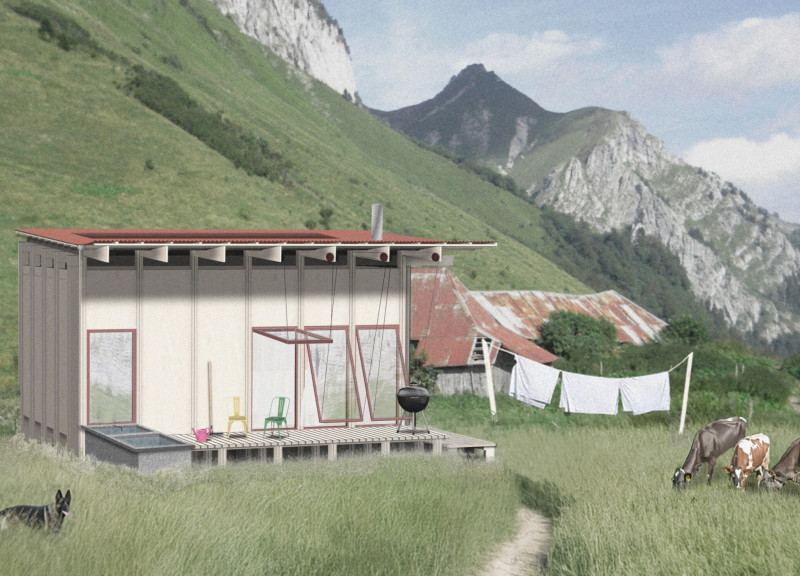 Charred Wooden Shingles and Rainwater Harvesting in a Compact Microhome Design